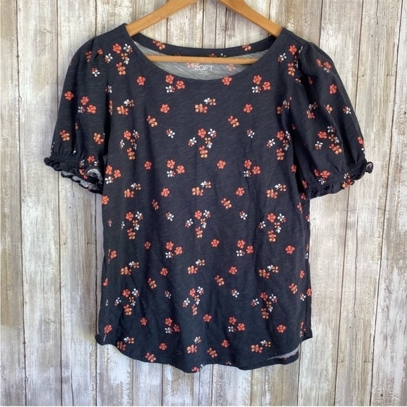 LOFT Tops - Loft Dark Grey Floral Blouse